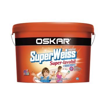 Vopsea lavabila pentru interior anti-mucegai Oskar Superweiss Satin alb 8.5 L
