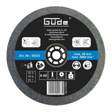Disc abraziv pentru polizor de banc Gude 55533, O200x25x32 mm, granulatie K60