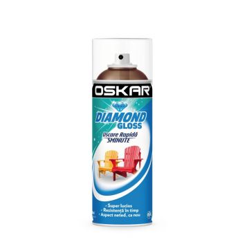 Vopsea spray pentru lemn / metal / ceramica Oskar Diamond Gloss, maro deschis RAL 8003, lucios, interior/exterior, 400 ml