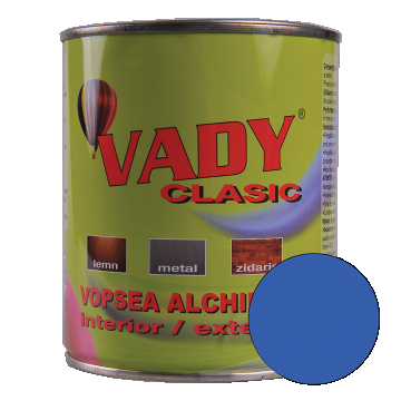 Vopsea alchidica Vady clasic, pentru lemn/metal/zidarie, interior/exterior, albastru, 0,6 l