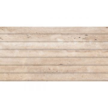 Faianta baie / bucatarie rectificata glazurata Travertine Natural Liner LT, bej, lucios, aspect de caramida, 60 x 30 cm