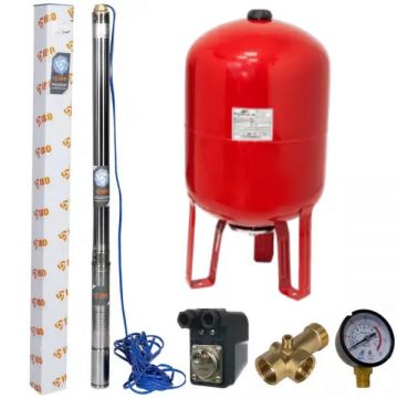 Kit hidrofor vertical 50L cu pompa submersibila IBO Dambat 2.5STM31, 0.55 kW, debit 45l/min, H refulare 85m, cablu 20m