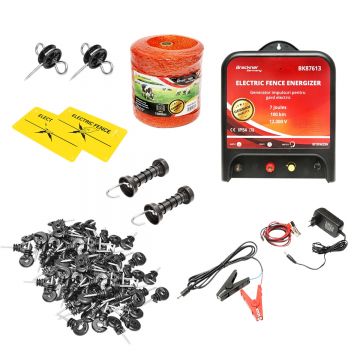 Kit complet gard electric 12/220V, 7 Joule lungime fir 1000m, 100 izolatori si placute avertizare, Cod: BK87549,Brand: BRECKNER GERMANY