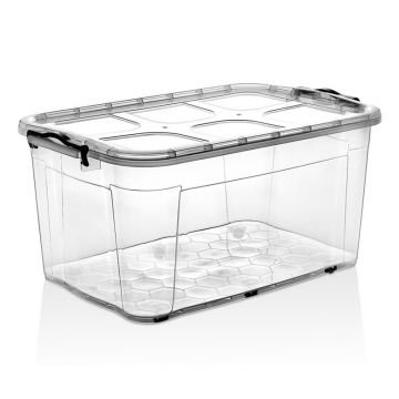 Cutie depozitare 80L cu capac si roti din plastic transparenta 478x750x370mm, Cod: DISLK01, Brand: BRECKNER GERMANY