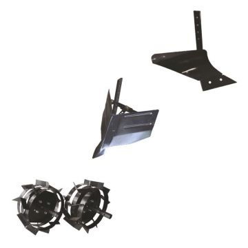 Pachet de accesorii pentru motocultoarele cu o putere mai mică de 8.5 CP, plug de arat, plug de bilonat, roti metalice 4.00-8