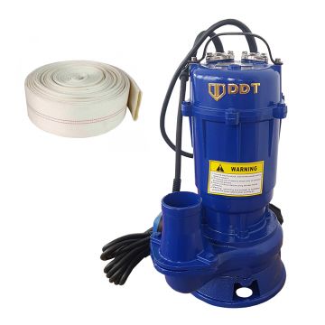 Pompa apa murdara submersibila cu tocator si plutitor, DDT, WQCD, 2200 W, 8 m³/h + Furtun pompier, 20 metri, 2 toli