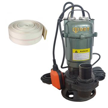 Pompa submersibila apa murdara, cu plutitor, fara tocator, DDT Profesional, WQD10, 1100 W + Furtun pompier, 20 metri, 2 toli