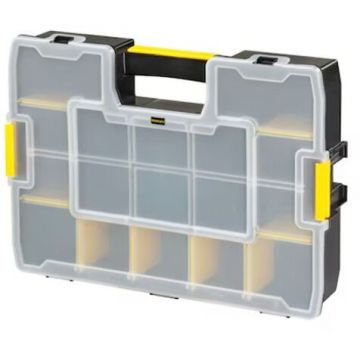 Organizator Accesorii si Piese Mici SortMaster 1-94-745 cu Capac si Maner Negru/Alb