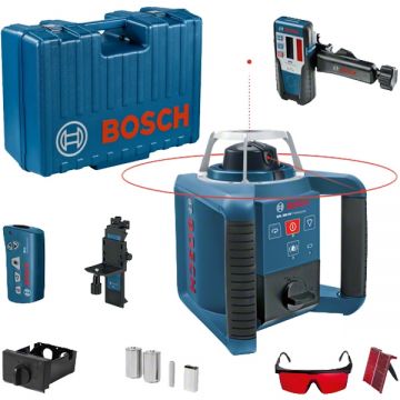 Bosch GRL 300 HV + LR 1 + WM 4 + RC1 - Nivela laser rotativa 60 m +/-0.1 mm/m 150 300 600 rot/min receptor proiectie verticala valiza plastic