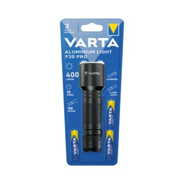 Lanterna LED Varta Aluminium Light F30 Pro + 3 baterii Longlife Power AAA, 400 lm, 3 moduri iluminare