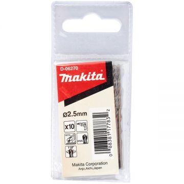 Makita D-06270 - Set burghie metal HSS 2.5 mm tija cilindrica 10 bucati