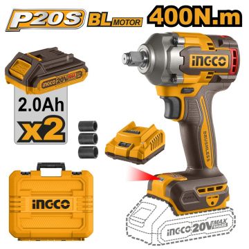 Masina de insurubat Pistol cu Impact 400nM, 20V 1/2, cu 2 Acumulatori Ingco CIWLI2040E