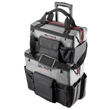 Set genti pentru scule si unelte electrice GRAPHITE Energy+ cu roti, maner telescopic, curea de umar, capacitate 42 L + 18.5 L