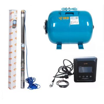 Set Hidrofor 50L cu Pompa submersibila IBO Dambat 3TI27, 750W, Panou comanda inteligent cu convertizor frecventa IVR-08-020S