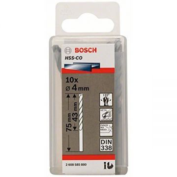 Bosch 2608585880 - Set burghie metal HSS-CO 4 mm tija cilindrica 10 bucati