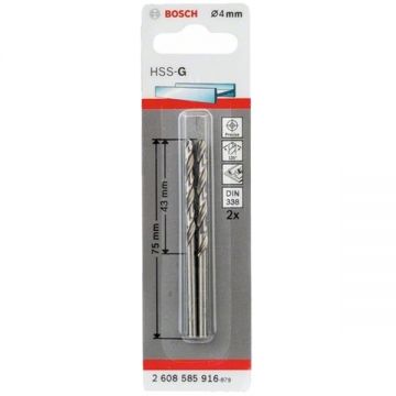 Bosch 2608585916 - Set burghie metal HSS-G 4 mm tija cilindrica 2 bucati