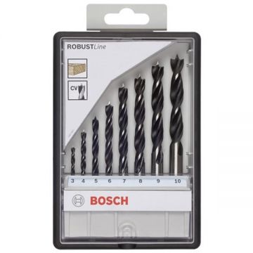 Bosch Robust Line - Set burghie lemn cu varf ascutit 3-10 mm tija cilindrica 8 bucati