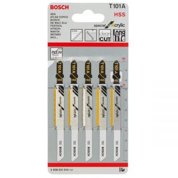 Bosch T 101 A - Set panze fierastrau pendular tija cu un prag de prindere (T) 100 mm plexiglas taiere dreapta fina 5 bucati