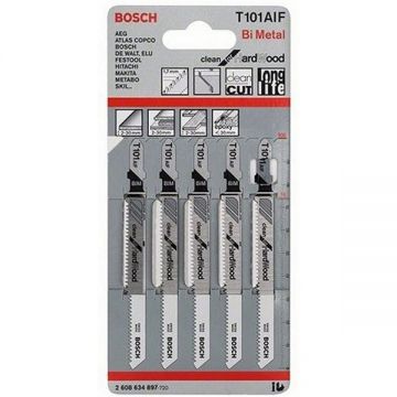 Bosch T 101 AIF - Set panze fierastrau pendular tija cu un prag de prindere (T) 100 mm lemn taiere dreapta fina 5 bucati