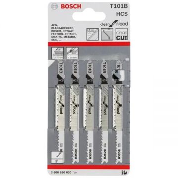 Bosch T 101 B - Set panze fierastrau pendular tija cu un prag de prindere (T) 100 mm lemn taiere dreapta fina 5 bucati