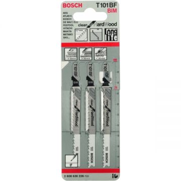 Bosch T 101 BF - Set panze fierastrau pendular tija cu un prag de prindere (T) 100 mm lemn taiere dreapta fina 3 bucati