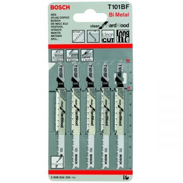 Bosch T 101 BF - Set panze fierastrau pendular tija cu un prag de prindere (T) 100 mm lemn taiere dreapta fina 5 bucati