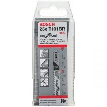 Bosch T 101 BR - Set panze fierastrau pendular tija cu un prag de prindere (T) 100 mm lemn taiere dreapta fina 25 bucati