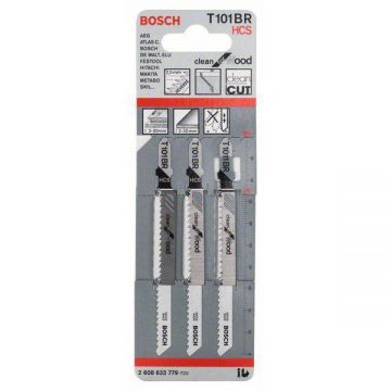 Bosch T 101 BR - Set panze fierastrau pendular tija cu un prag de prindere (T) 100 mm lemn taiere dreapta fina 3 bucati