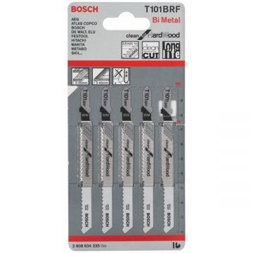 Bosch T 101 BRF - Set panze fierastrau pendular tija cu un prag de prindere (T) 100 mm lemn taiere dreapta fina 5 bucati