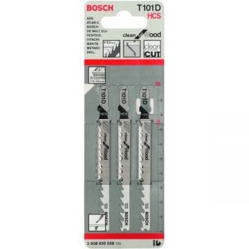 Bosch T 101 D - Set panze fierastrau pendular tija cu un prag de prindere (T) 100 mm lemn taiere dreapta fina 3 bucati