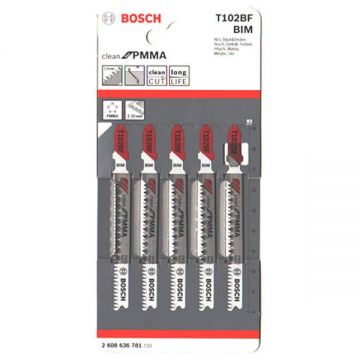 Bosch T 102 BF - Set panze fierastrau pendular tija cu un prag de prindere (T) 92 mm plastic taiere dreapta fina 5 bucati