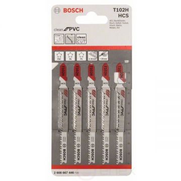 Bosch T 102 H - Set panze fierastrau pendular tija cu un prag de prindere (T) 100 mm plastic taiere dreapta fina 5 bucati