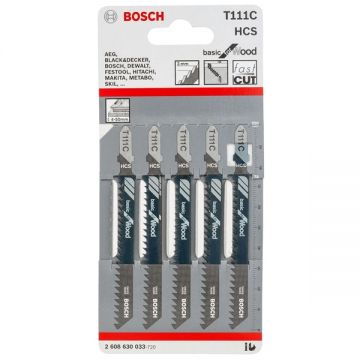 Bosch T 111 C - Set panze fierastrau pendular tija cu un prag de prindere (T) 100 mm lemn taiere dreapta grosiera 5 bucati