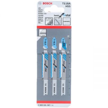 Bosch T 118 A - Set panze fierastrau pendular tija cu un prag de prindere (T) 92 mm metal taiere dreapta fina 3 bucati