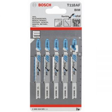 Bosch T 118 AF - Set panze fierastrau pendular tija cu un prag de prindere (T) 92 mm metal taiere dreapta fina 5 bucati