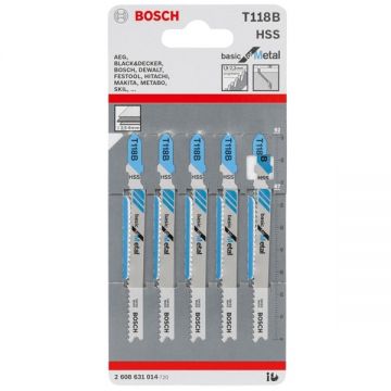 Bosch T 118 B - Set panze fierastrau pendular tija cu un prag de prindere (T) 92 mm metal taiere dreapta fina 5 bucati