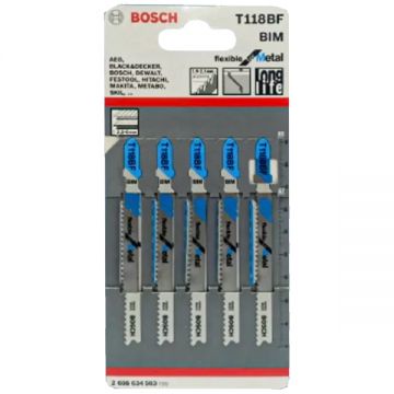 Bosch T 118 BF - Set panze fierastrau pendular tija cu un prag de prindere (T) 92 mm metal taiere dreapta fina 5 bucati