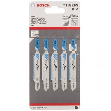 Bosch T 118 EFS - Set panze fierastrau pendular tija cu un prag de prindere (T) 83 mm inox taiere dreapta fina 5 bucati