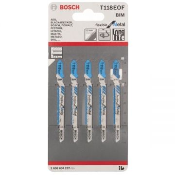 Bosch T 118 EOF - Set panze fierastrau pendular tija cu un prag de prindere (T) 83 mm metal taiere curba fina 5 bucati