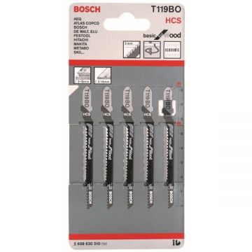 Bosch T 119 BO - Set panze fierastrau pendular tija cu un prag de prindere (T) 83 mm lemn taiere curba fina 5 bucati