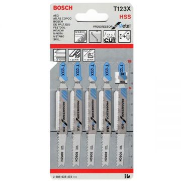 Bosch T 123 X - Set panze fierastrau pendular tija cu un prag de prindere (T) 100 mm metal taiere dreapta fina 5 bucati