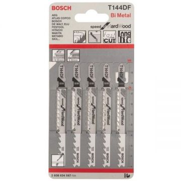 Bosch T 144 DF - Set panze fierastrau pendular tija cu un prag de prindere (T) 100 mm lemn taiere dreapta grosiera 5 bucati