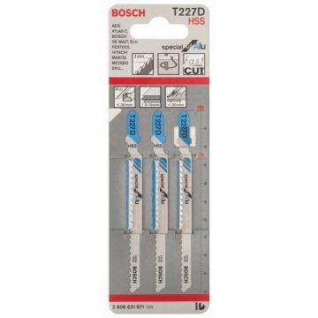 Bosch T 227 D - Set panze fierastrau pendular tija cu un prag de prindere (T) 100 mm aluminiu taiere curba fina 3 bucati