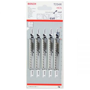 Bosch T 234 X - Set panze fierastrau pendular tija cu un prag de prindere (T) 117 mm lemn taiere dreapta fina 5 bucati