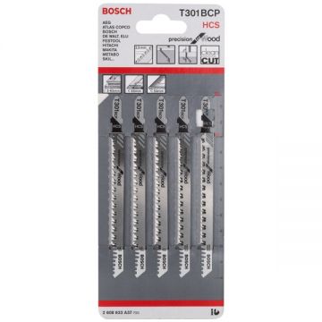 Bosch T 301 BCP - Set panze fierastrau pendular tija cu un prag de prindere (T) 117 mm lemn taiere dreapta fina 5 bucati