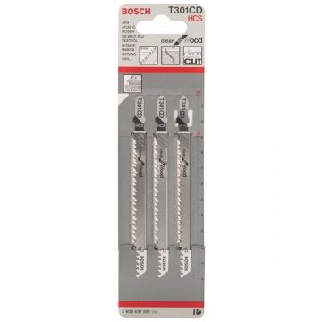 Bosch T 301 CD - Set panze fierastrau pendular tija cu un prag de prindere (T) 117 mm lemn taiere dreapta fina 3 bucati