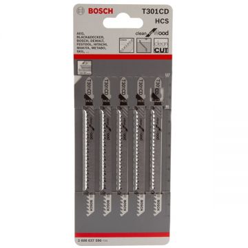 Bosch T 301 CD - Set panze fierastrau pendular tija cu un prag de prindere (T) 117 mm lemn taiere dreapta fina 5 bucati