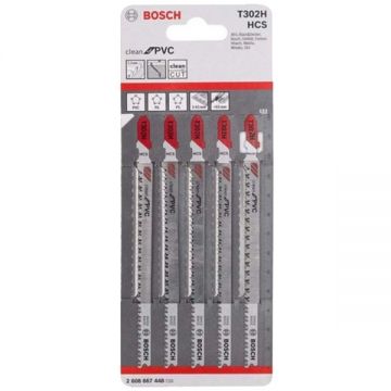 Bosch T 302 H - Set panze fierastrau pendular tija cu un prag de prindere (T) 132 mm plastic taiere dreapta fina 5 bucati