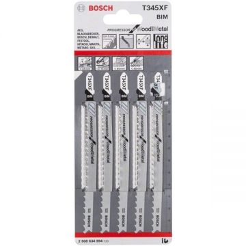 Bosch T 345 XF - Set panze fierastrau pendular tija cu un prag de prindere (T) 132 mm lemn cu cuie taiere dreapta grosiera 5 bucati