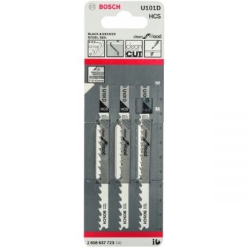 Bosch U 101 D - Set panze fierastrau pendular tija universala (U) 100 mm lemn taiere dreapta fina 3 bucati